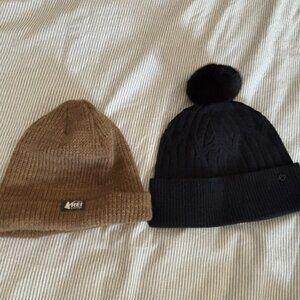 Women's Winter Hat Bundle - Black / Brown Lululemon Pom Beanie, REI